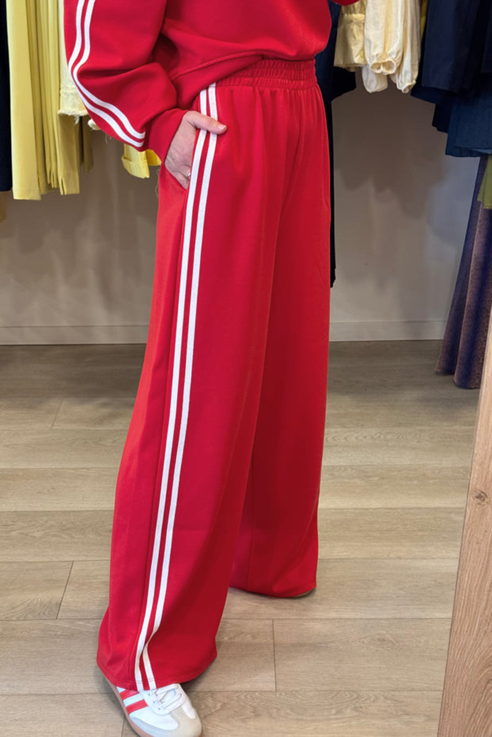 Oatmeal Varsity Striped Detail Cropped Pullover Wide Leg Pants 2pcs Outfit