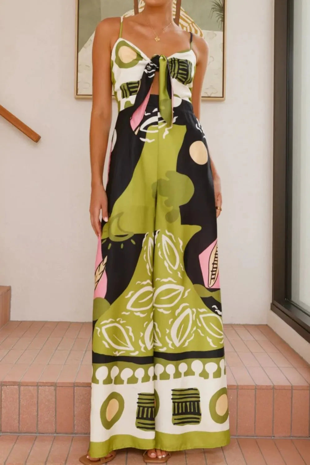 Printed Sweetheart Neck Jumpsuit