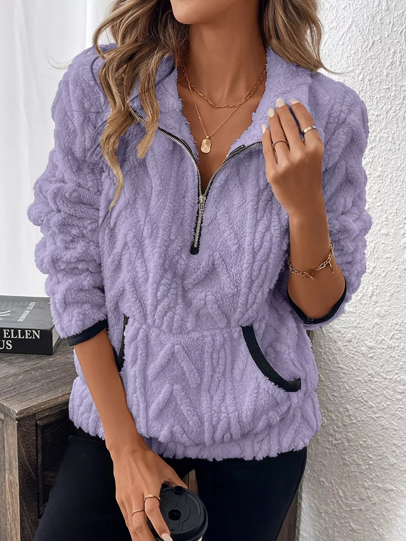 Sudadera polar de media cremallera de talla grande