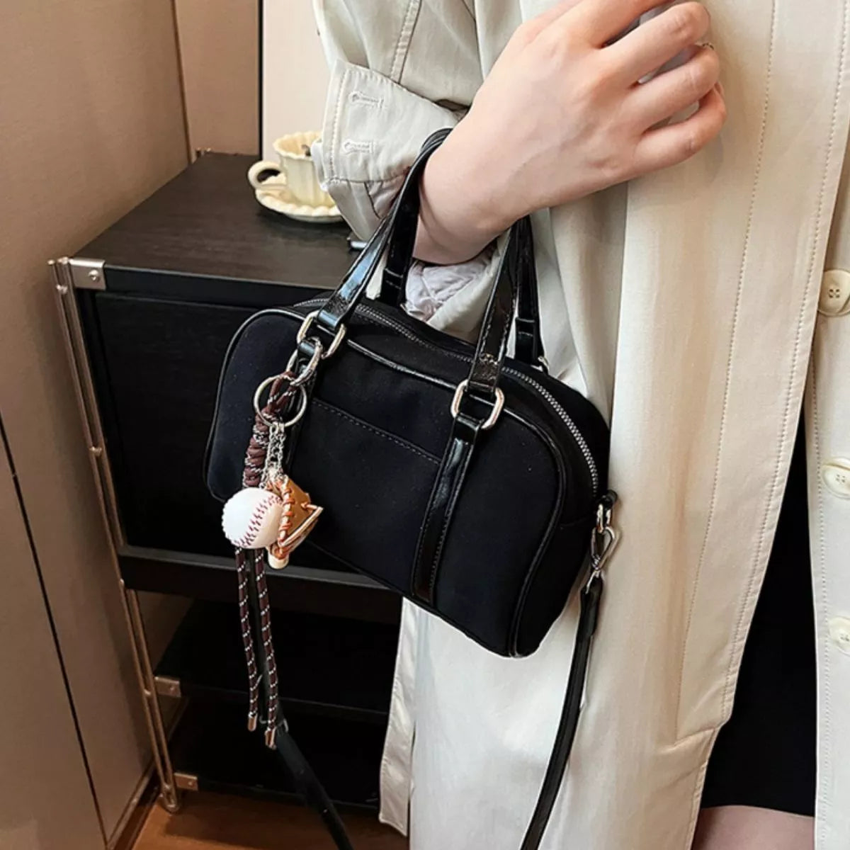 Buckle Crossbody Bag with Charm