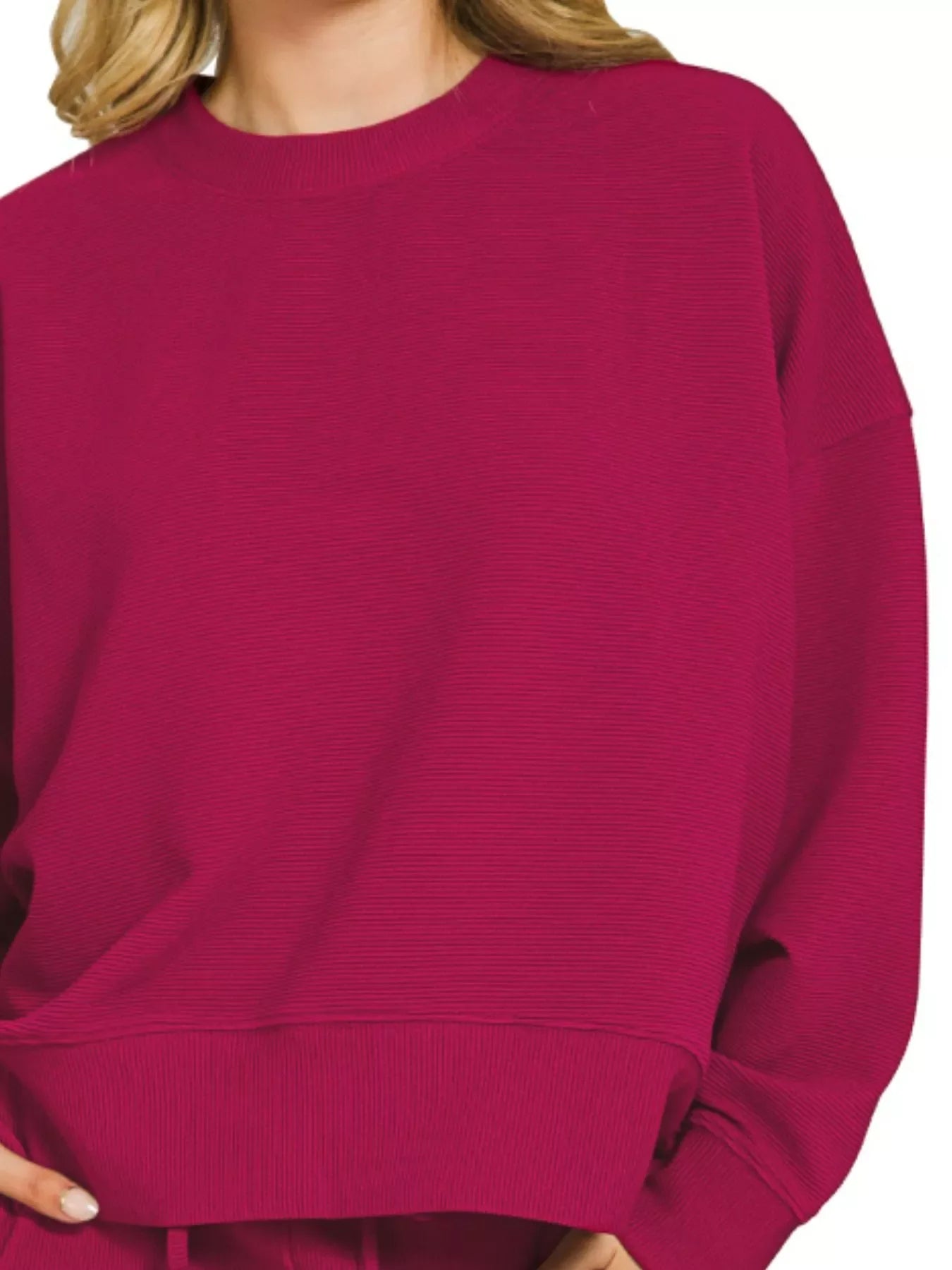 Zenana Ribbed Round Neck Pullover and Shorts Set