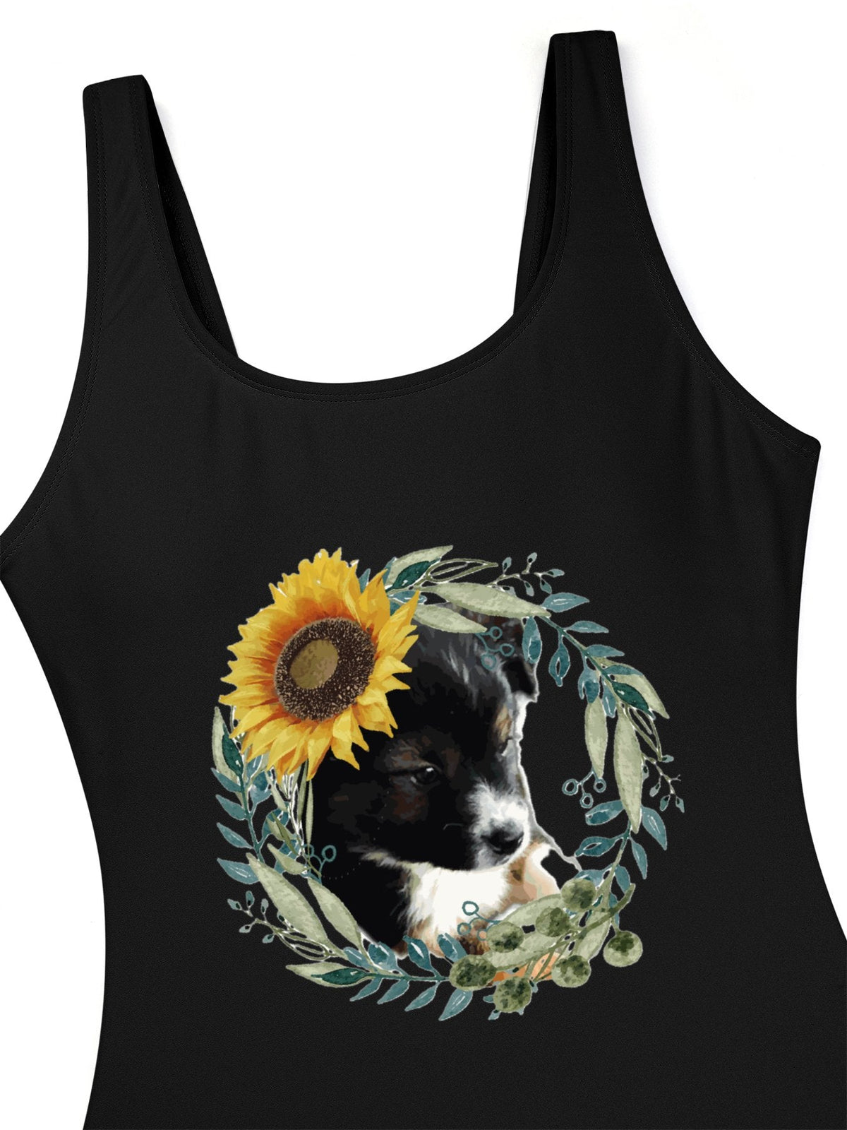 Cute Black Puppy One-Piece Swimsuit for Women (Front Printing)