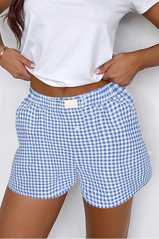 Pantalones Cortos de Cintura Alta Estampados a Cuadros Vichy Azules y Rojos