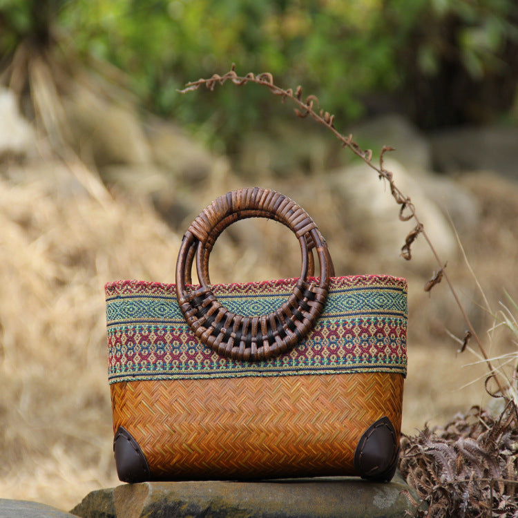 Women's Ethnic Style Bamboo Woven Handbag