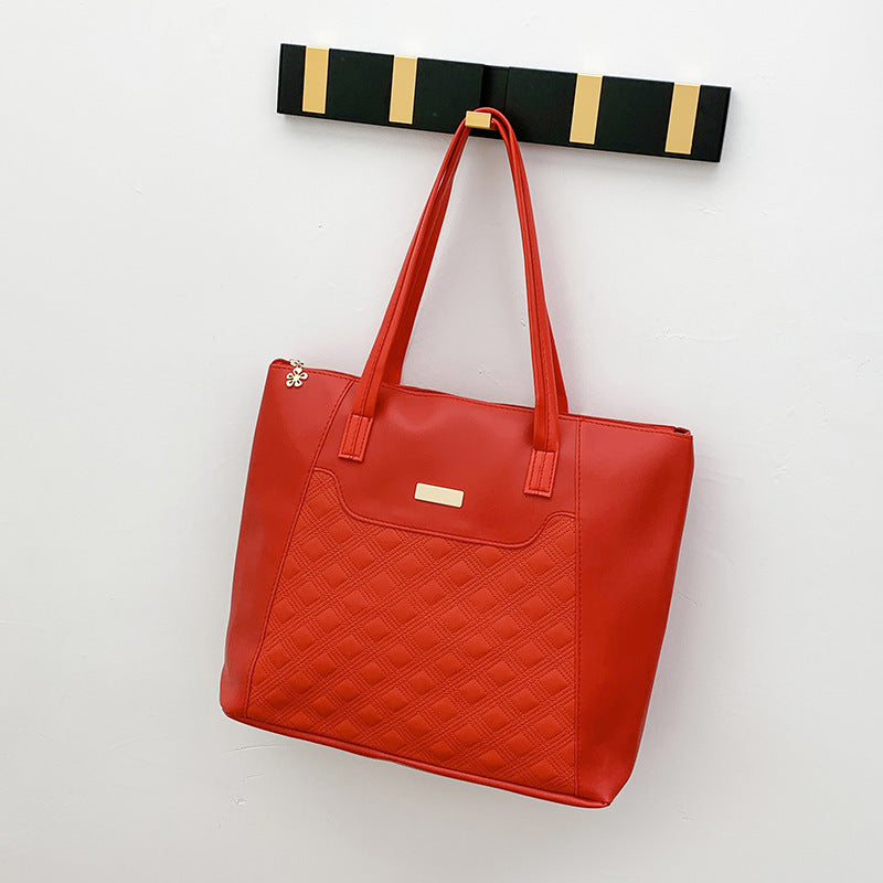 Diamond-Embossed Large-Capacity Tote Bag