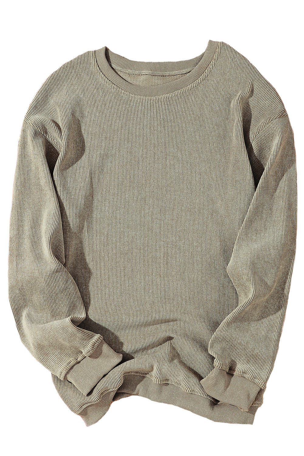 Sudadera Rosa Sólida de Punto Acanalado y Cuello Redondo