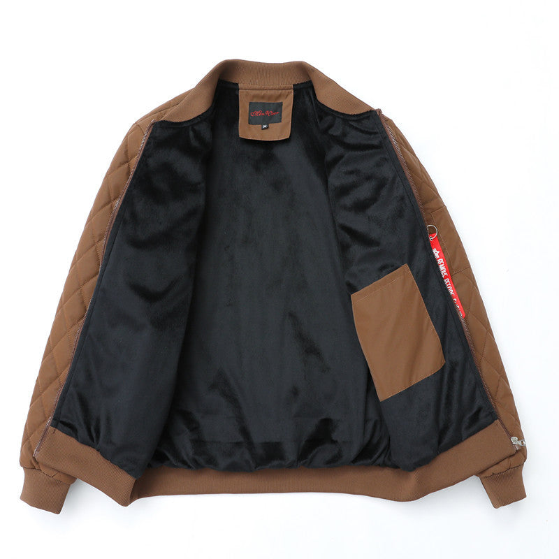 Casual Youth Stand-Collar Mens Cotton-Padded Leather Jacket