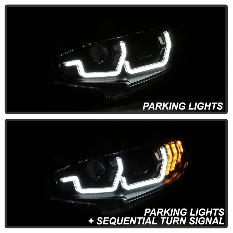 Spyder 16-18 Honda Civic 4 puertas con luces de giro secuenciales LED Proyector de faros - Negro - PRO-YD-HC16-SEQ-BK