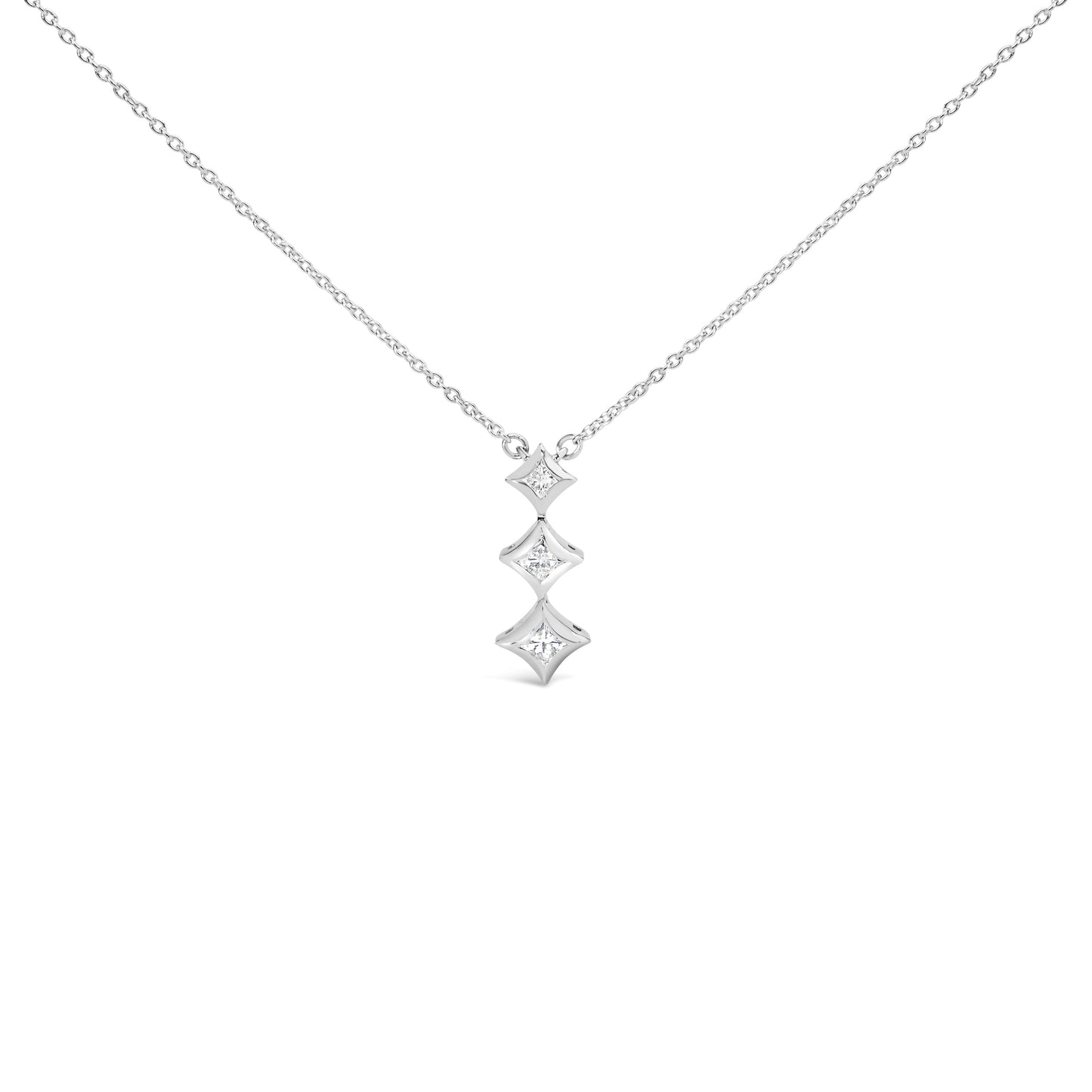 10K White Gold 1/5 Cttw Princess Cut Diamond 3 Stone Drop 18" Pendant Necklace (H-I Color, SI2-I1 Clarity)