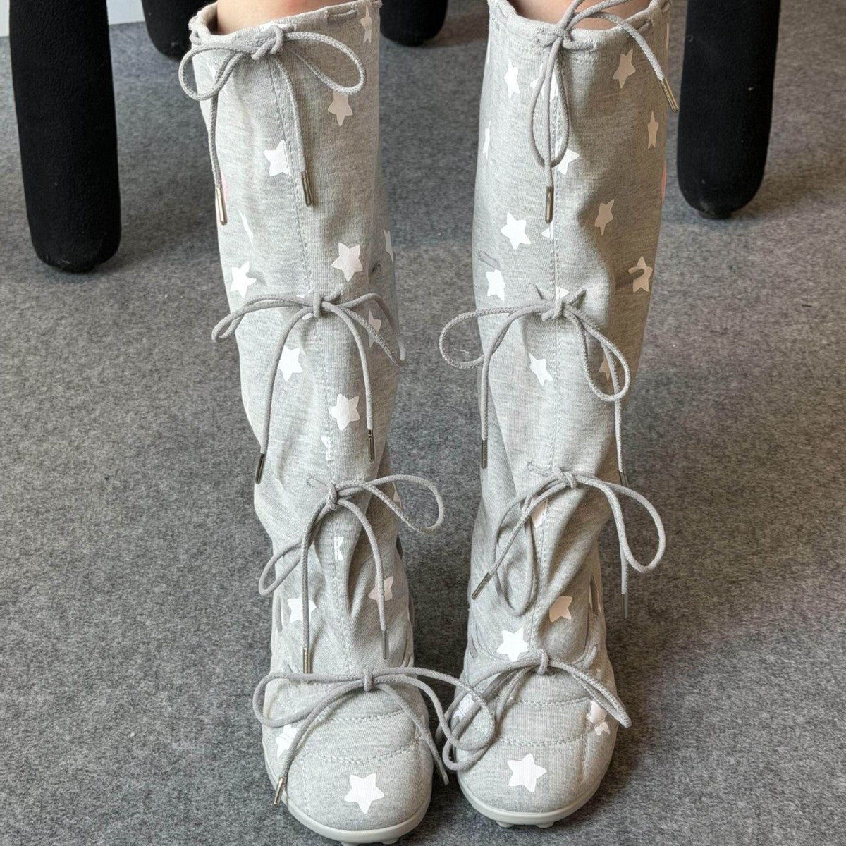Printed Strap Knee-length Elastic Thigh-high Boots For Women