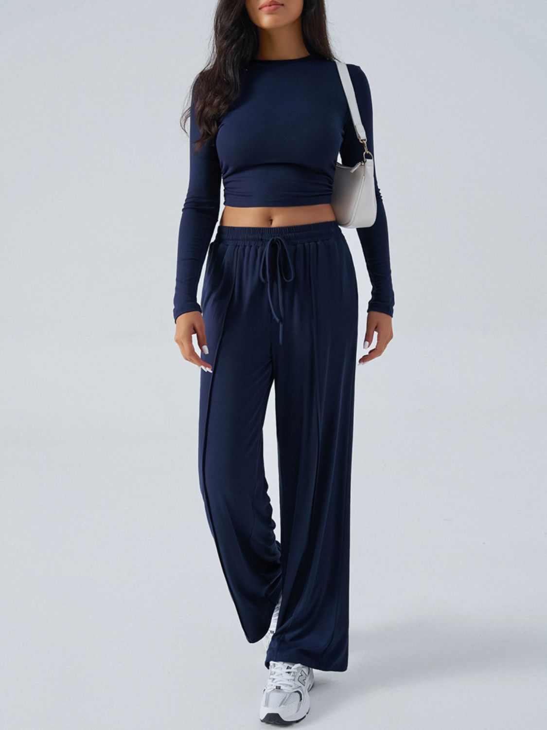 Conjunto de top de manga larga con cuello redondo y pantalones Devine