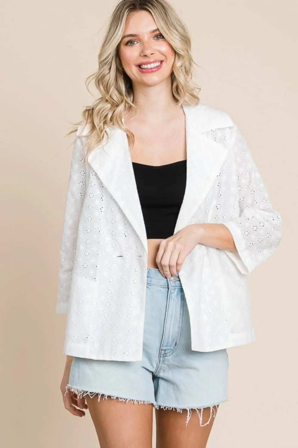 Women's Fashion Jacket Jacket - Eyelet Detail - Chic Style