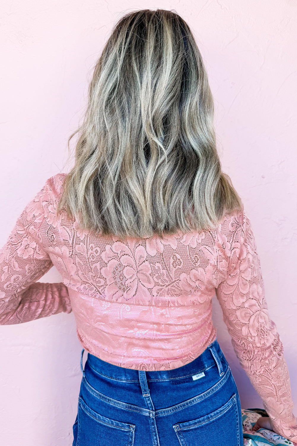 Top transparente de manga larga con encaje floral Blossom