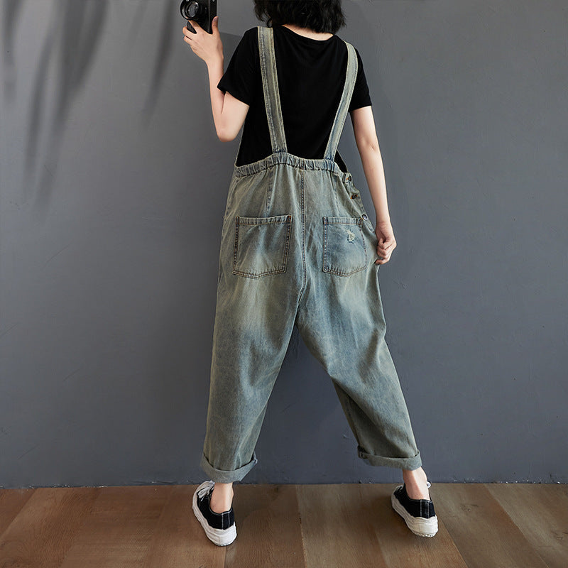 Peto vaquero desgastado de verano retro nostálgico para mujer