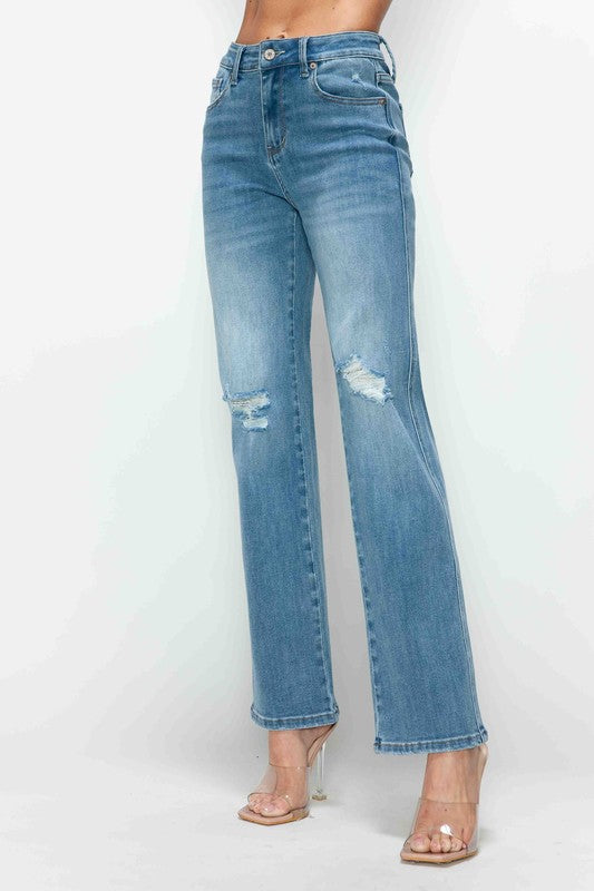 Jeans rectos de tiro alto desgastados Bytos de tamaño completo