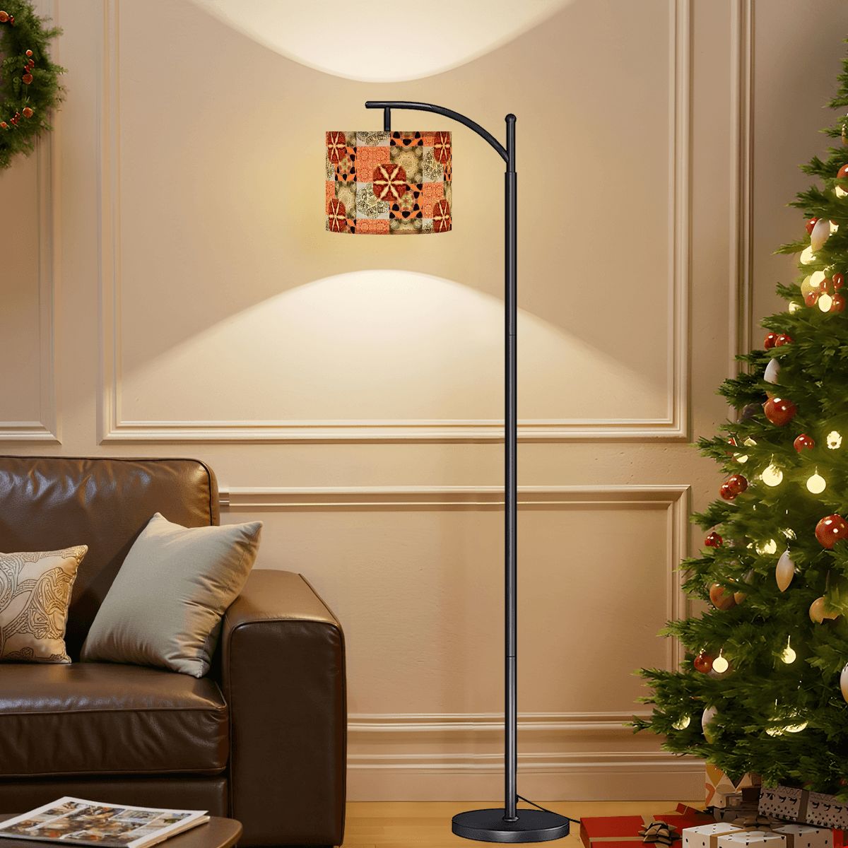 Heritage Revival Quilt Design Arc Floor Lamp (Made in USA)