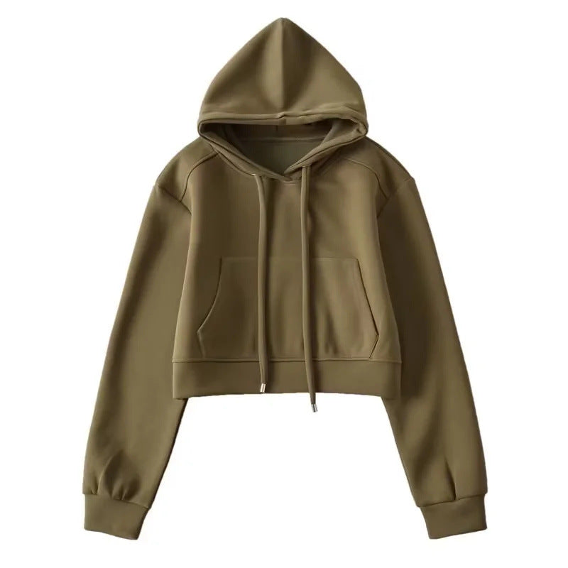 Hooded Cropped Sweatshirt Womens Casual Sports Jacket
