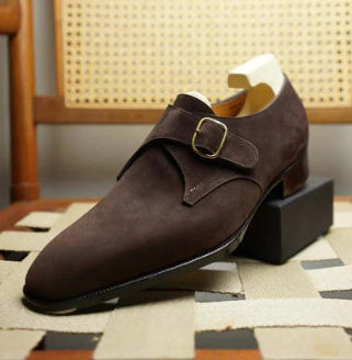 Men's Suede Handmade Monk Strap Shoes
