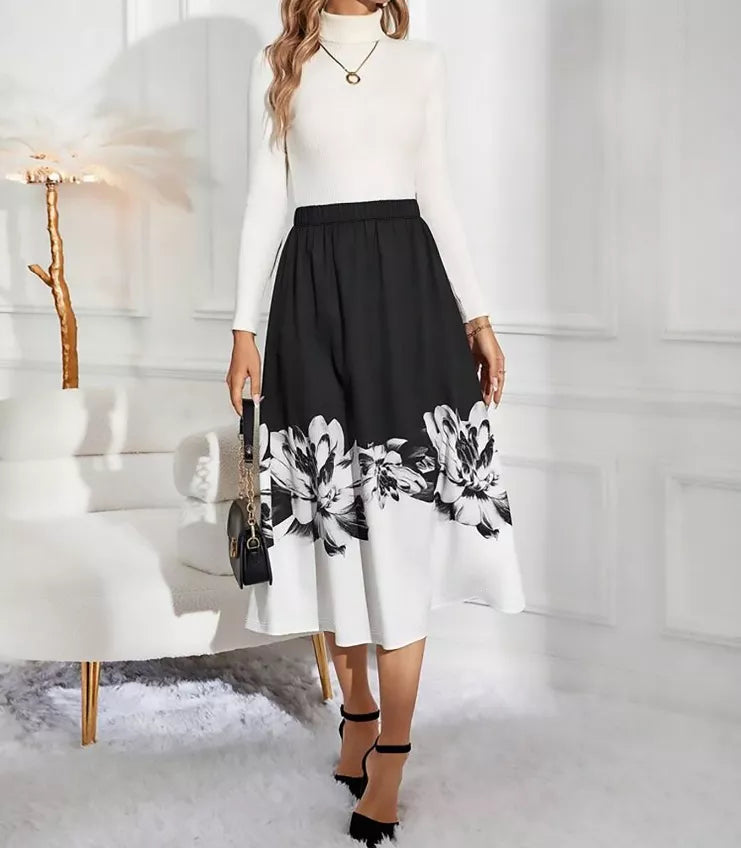 Falda Midi Evasé con Estampado Floral Ver tabla de tallas en "más detalles"