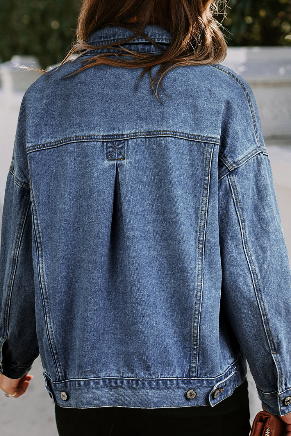 Chaqueta vaquera oversize con bolsillo, lavada a la piedra, a rayas azules