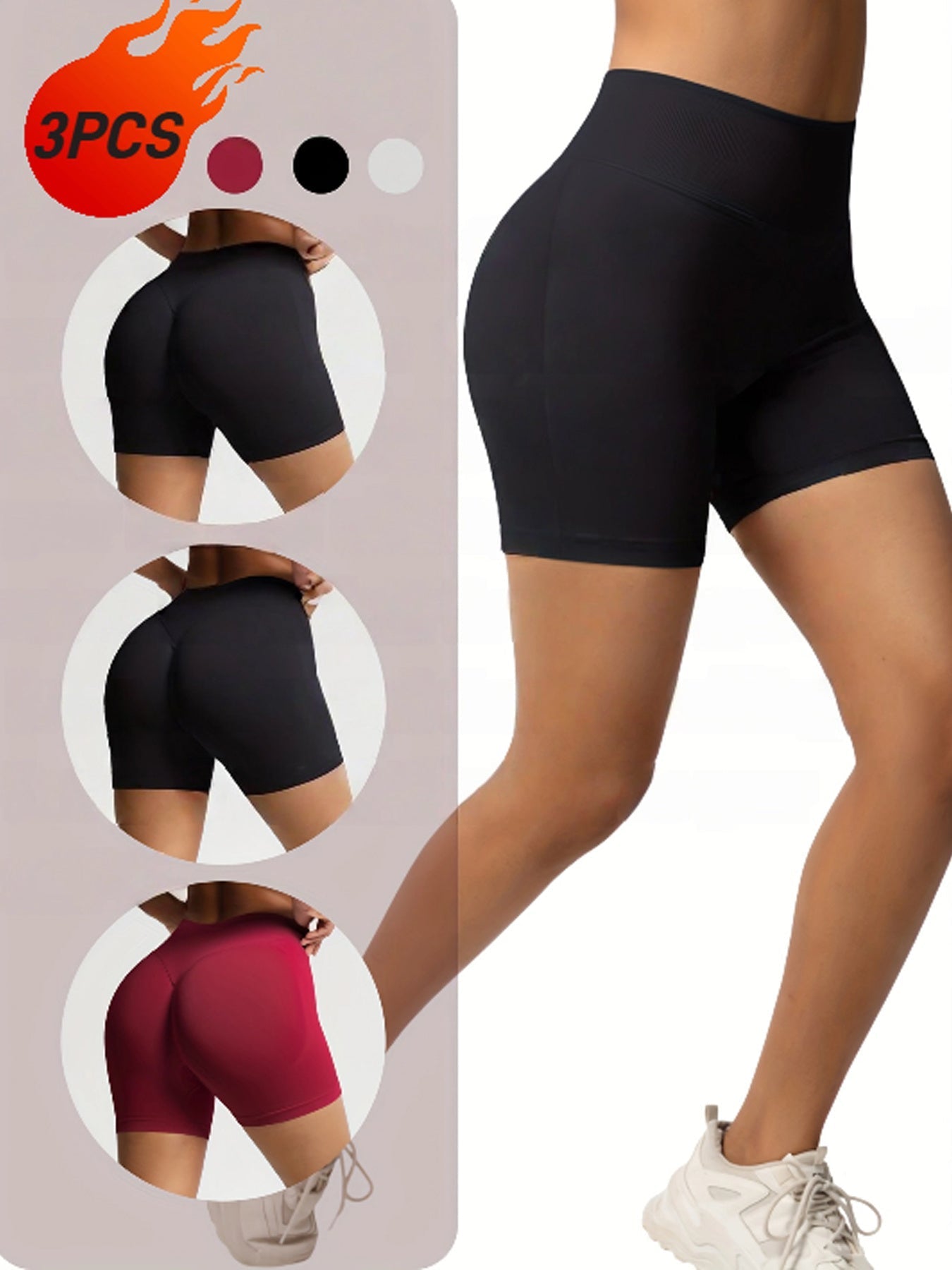 Paquete de 3 shorts deportivos sin costuras para mujer