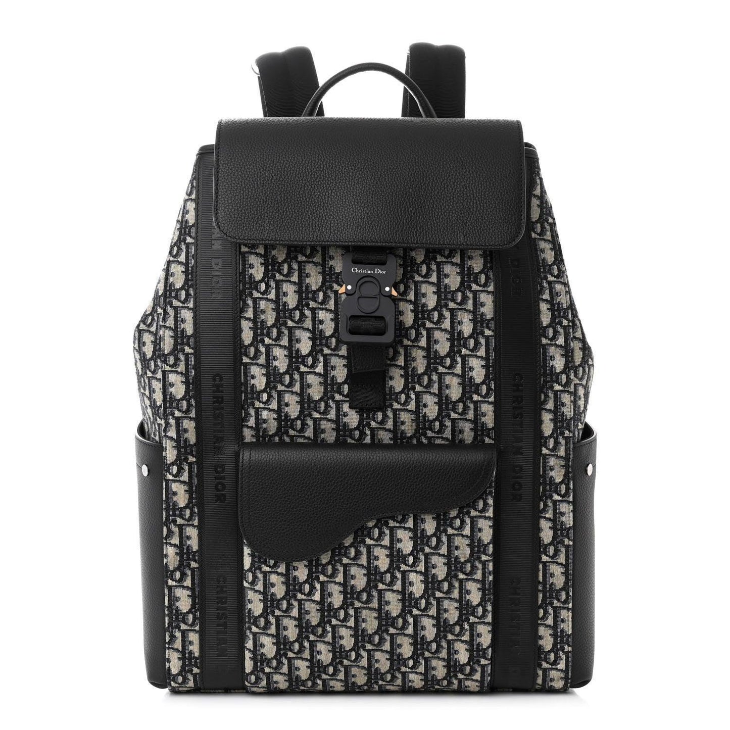 Christian Dior Oblique Jacquard Grained Calfskin Saddle Backpack With Flap