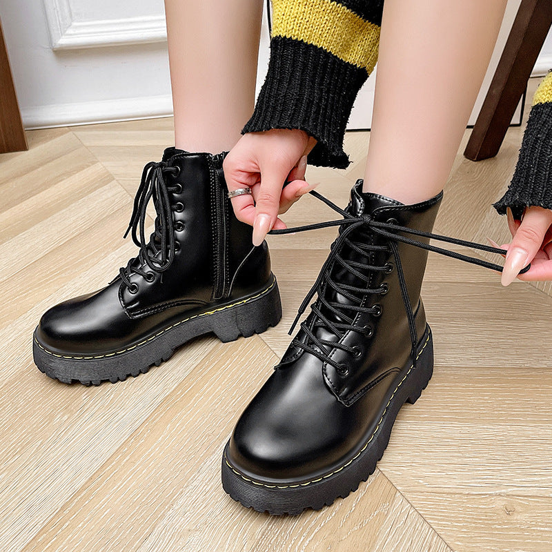 Lace-up Martin Boots with Thick Heels