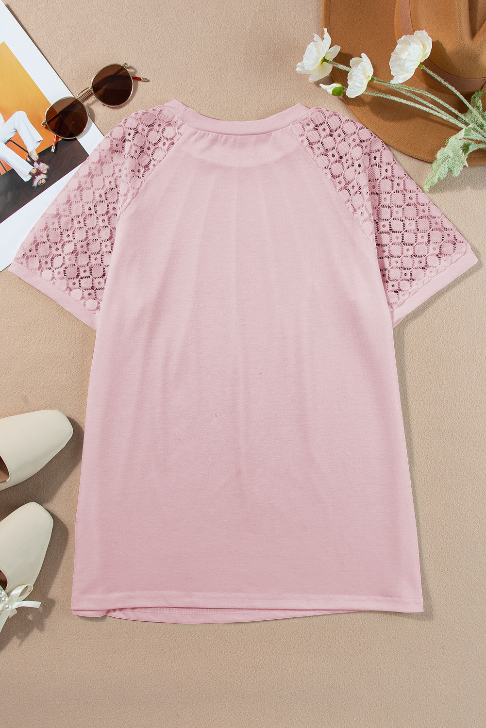 White Seamed Detail Contrast Lace Raglan Sleeve Tee