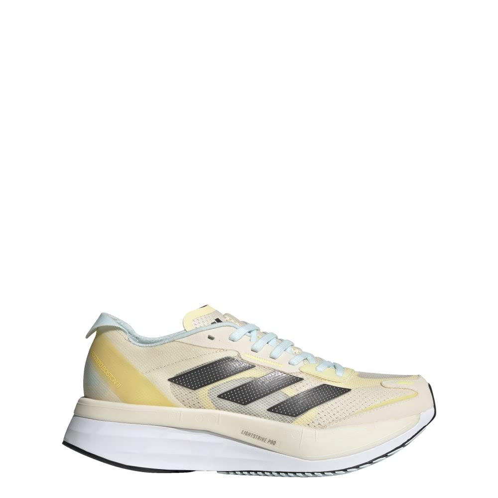 adidas Womens Adizero Boston 11 Sneaker Ecru Tint/Night Metallic/Beam Yellow 6.5