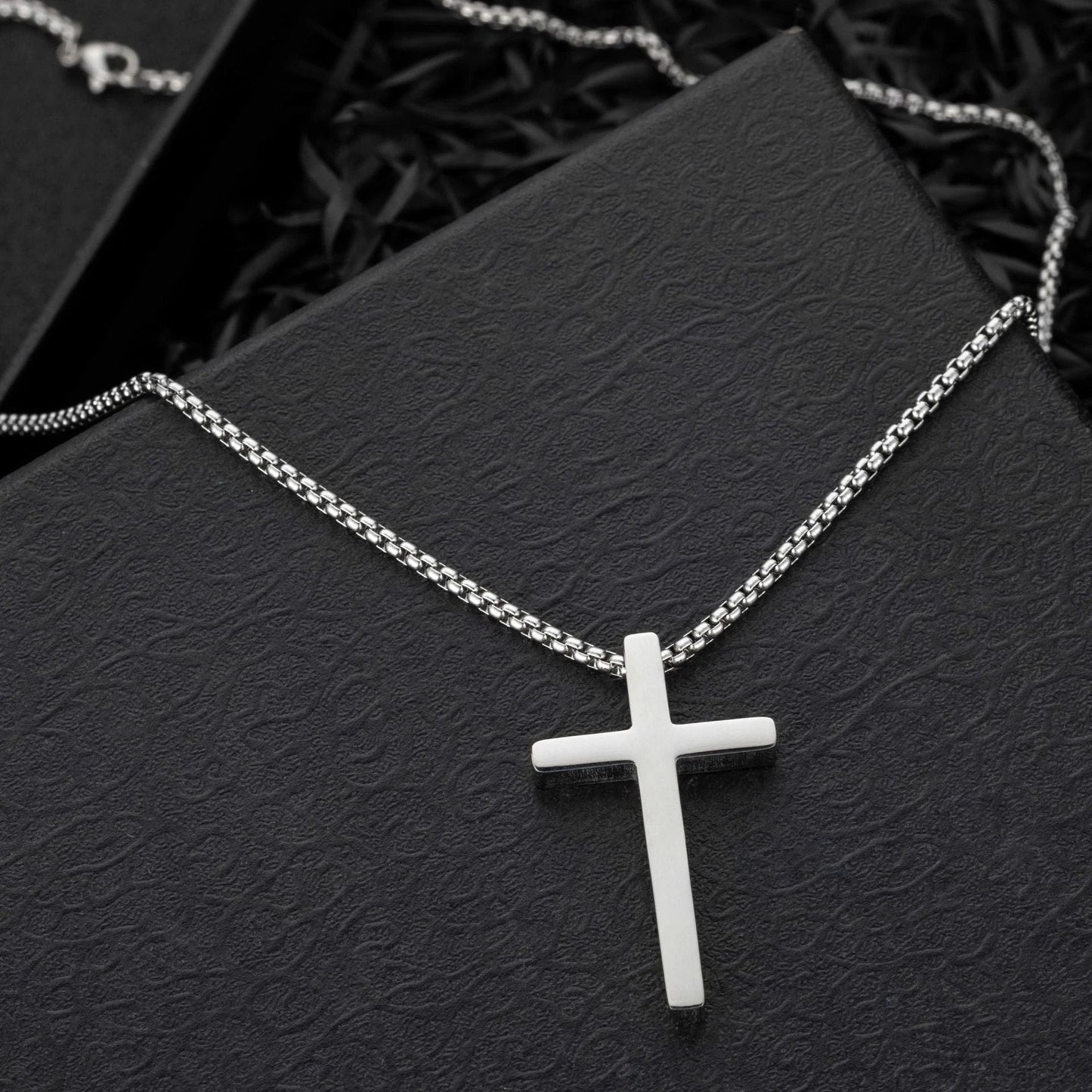 Simple Box Chain Stainless Steel Cross Necklace For Men