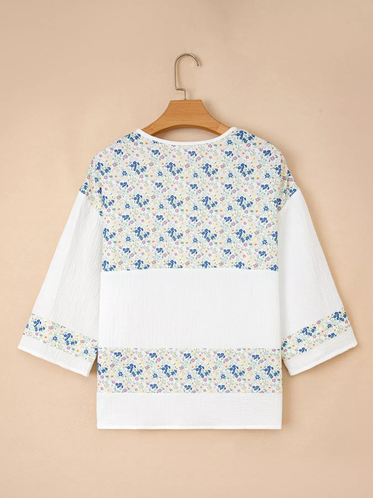 Floral Print Henley Button 3/4 Sleeve Blouse