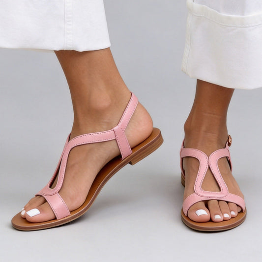 Women's Flat Open Toe T-Strap Beach Sandals – Lightweight Cutout
