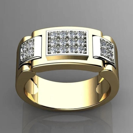 Anillo de hombre rectangular con diamantes de imitación de moda