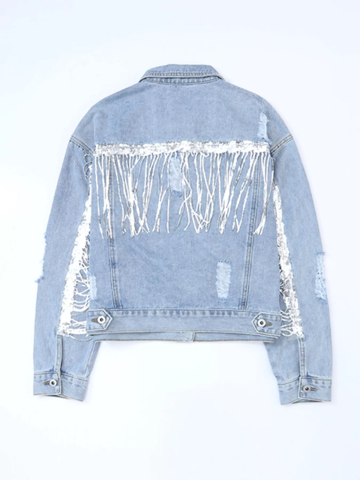 Fringed Sequin Embellished Denim Jacket