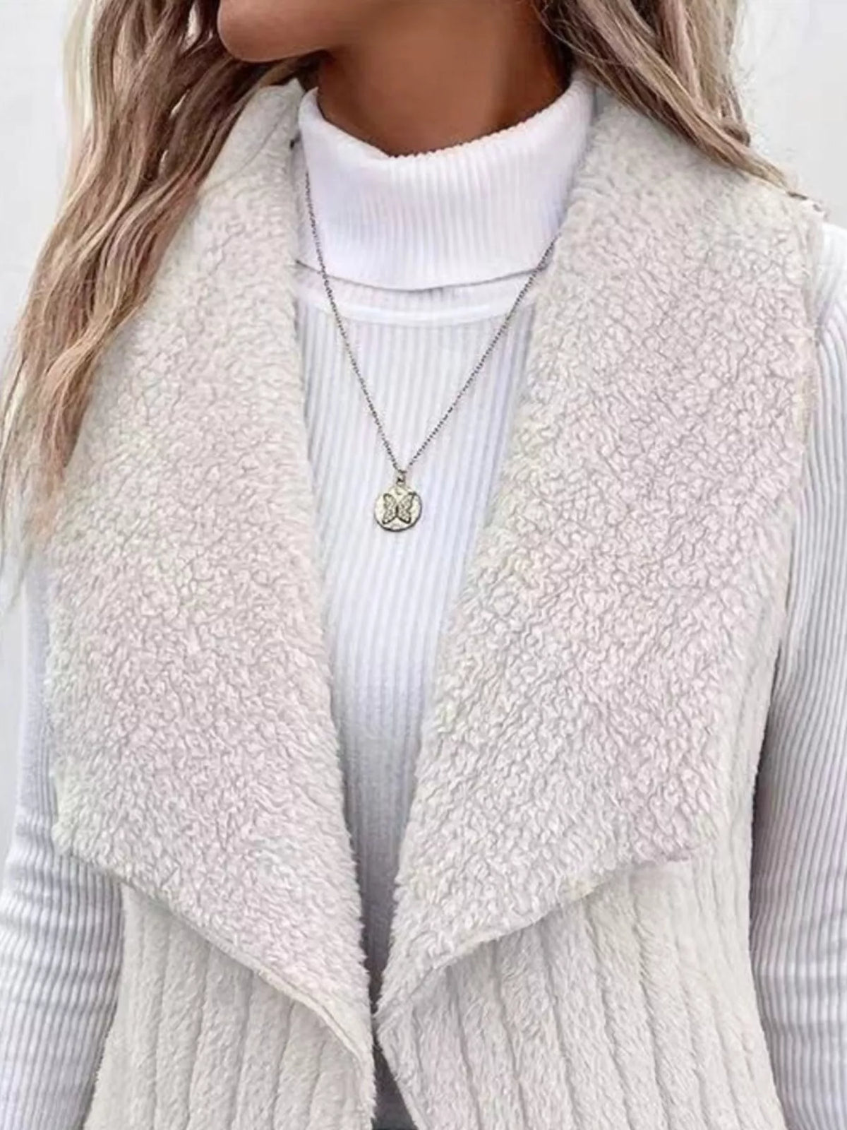 Cozy Fleece Open Front Vest Coat