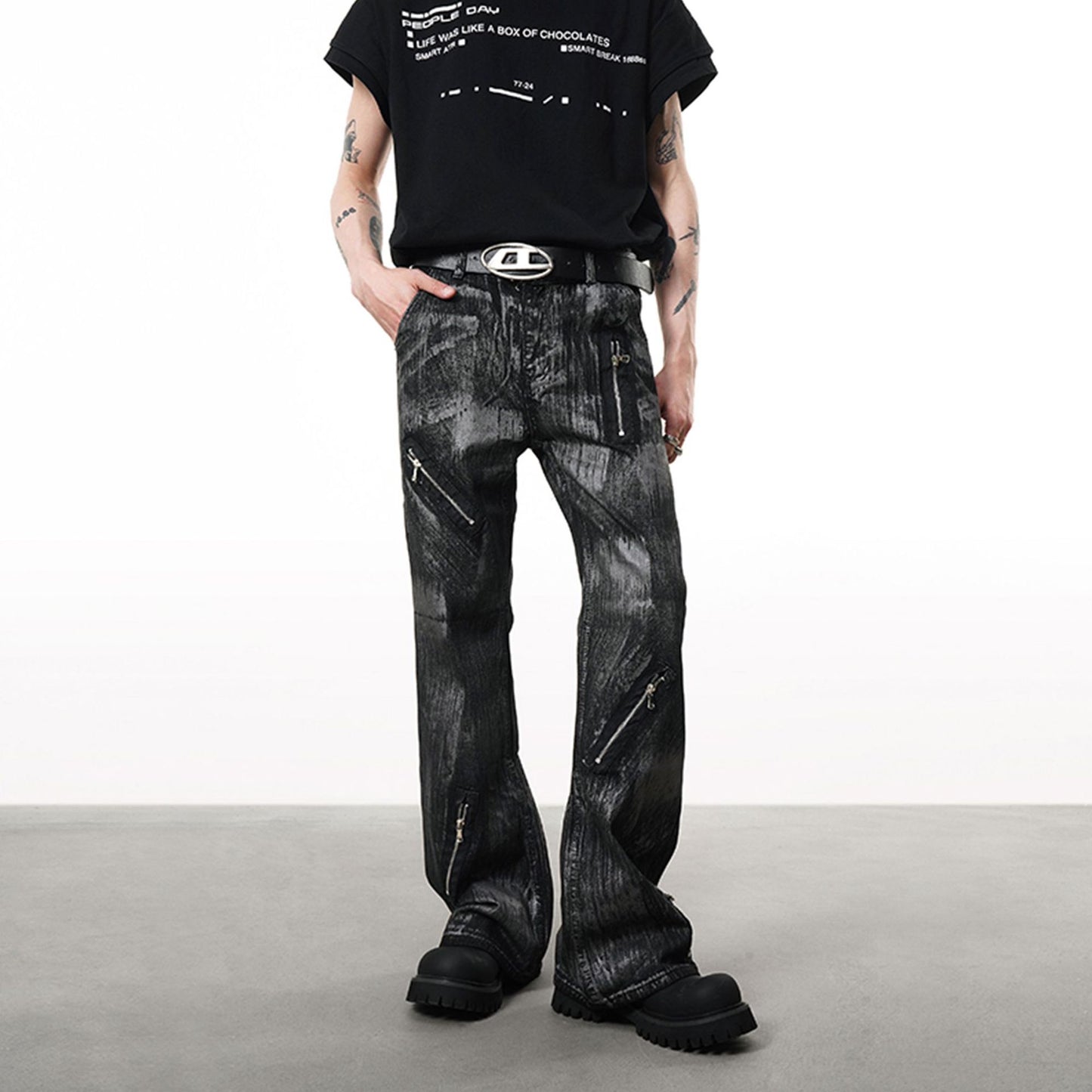 Retro Heavy Wax-coated Dirty Dyed Straight Loose Jeans