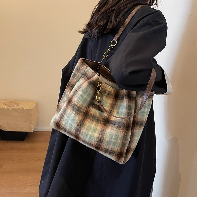 Women's Personality Plaid Tote Bag Crossbody Bag