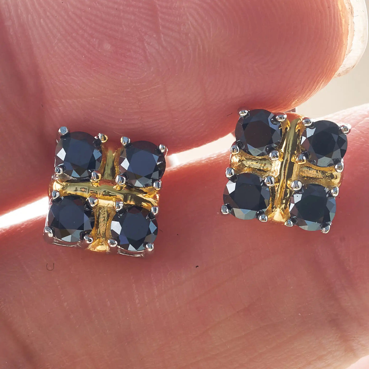 Black Moissanite Hoop or Cluster Stud Earrings in Silver