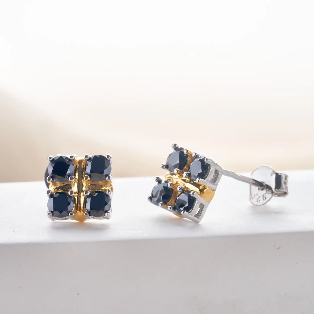 Black Moissanite Hoop or Cluster Stud Earrings in Silver