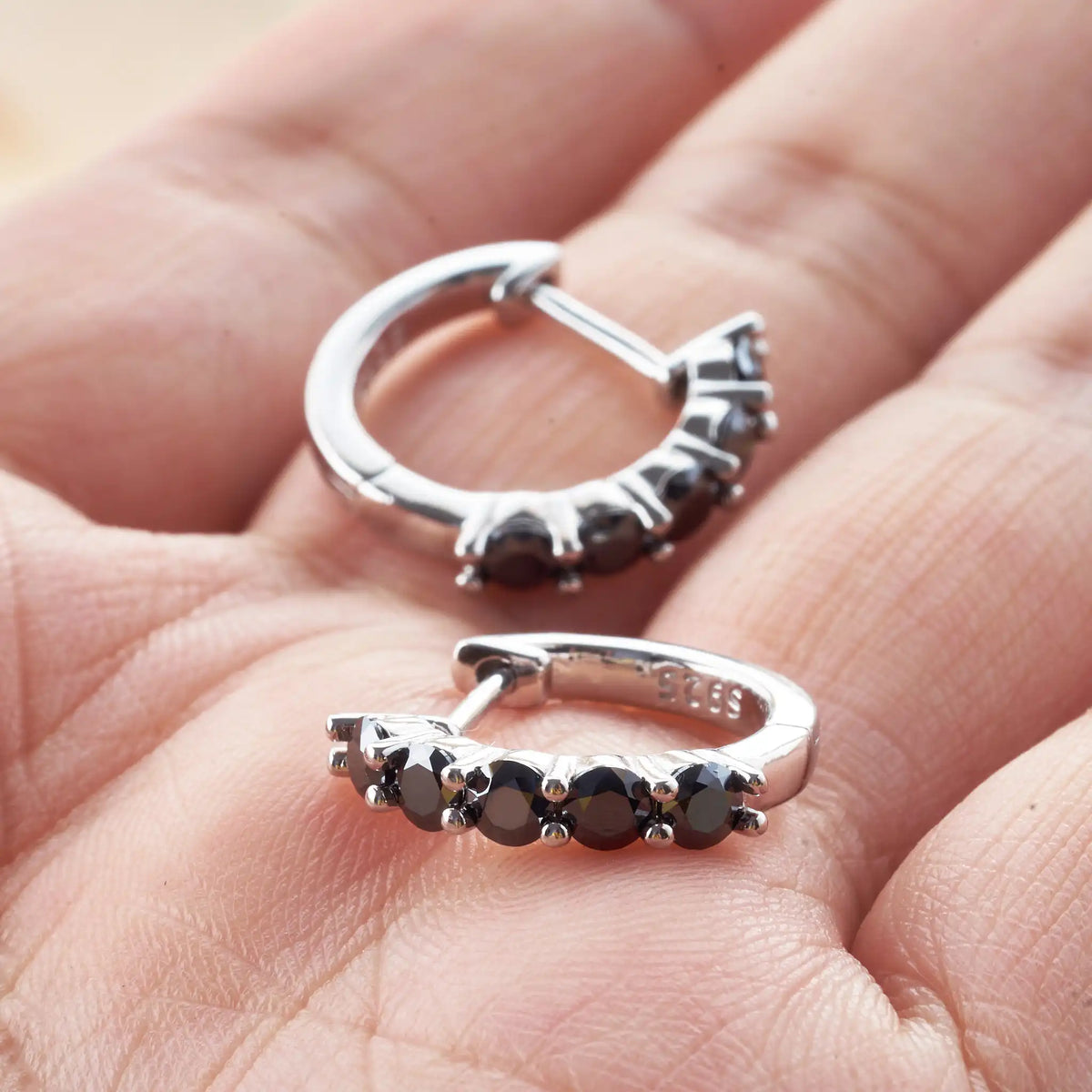 Black Moissanite Hoop or Cluster Stud Earrings in Silver