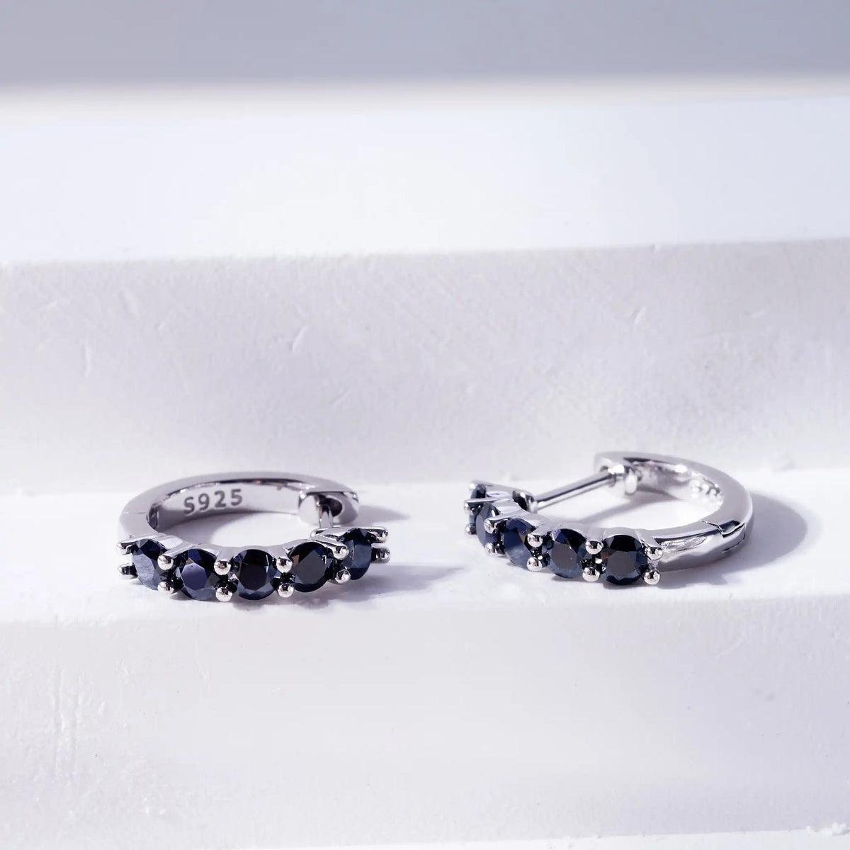 Black Moissanite Hoop or Cluster Stud Earrings in Silver