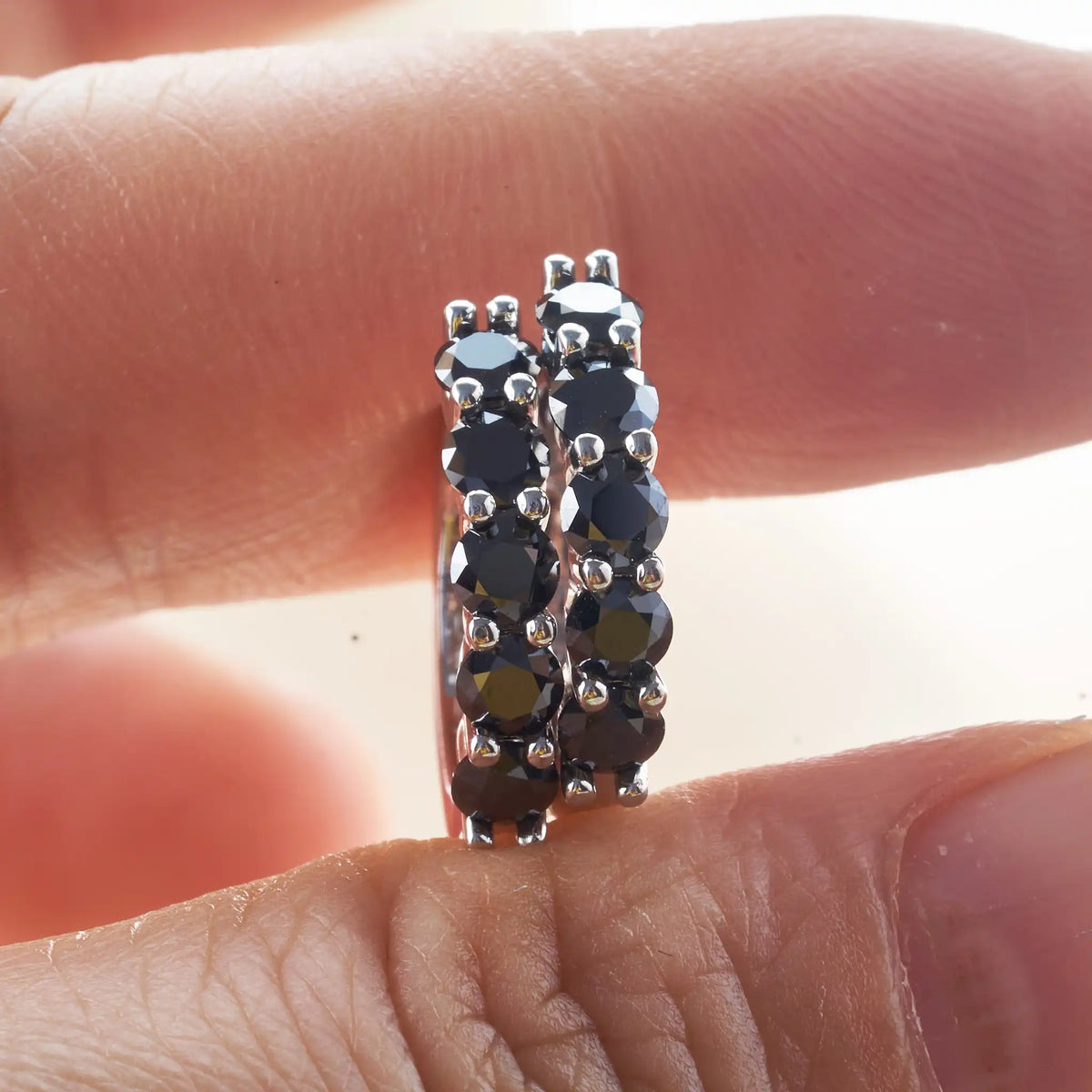 Black Moissanite Hoop or Cluster Stud Earrings in Silver