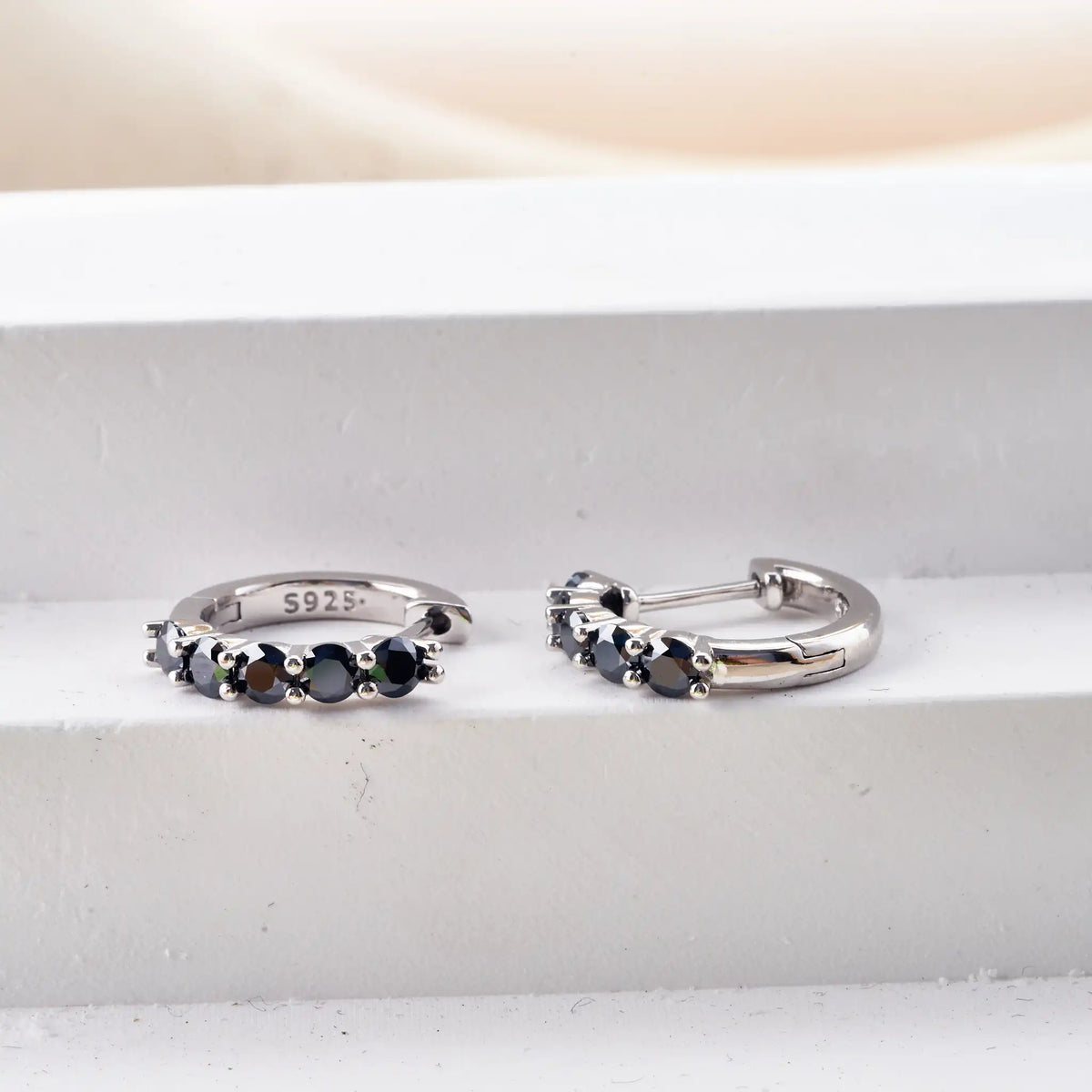 Black Moissanite Hoop or Cluster Stud Earrings in Silver