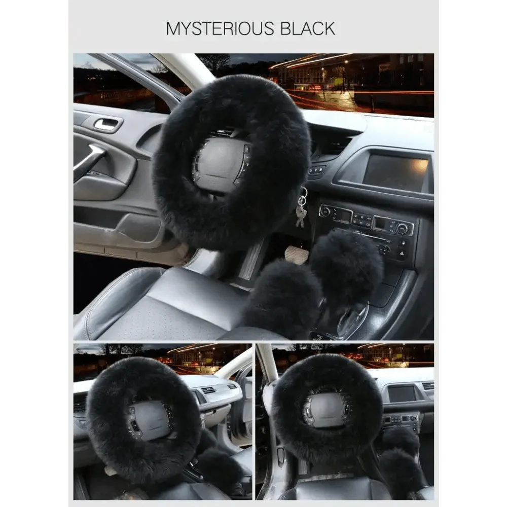 3Pcs Set Winter Fashion Wool Fur Soft Furry Car Steering Wheel Covers 16 Colors Winter Universal Hand Brake Gear Cover  Car Accessories