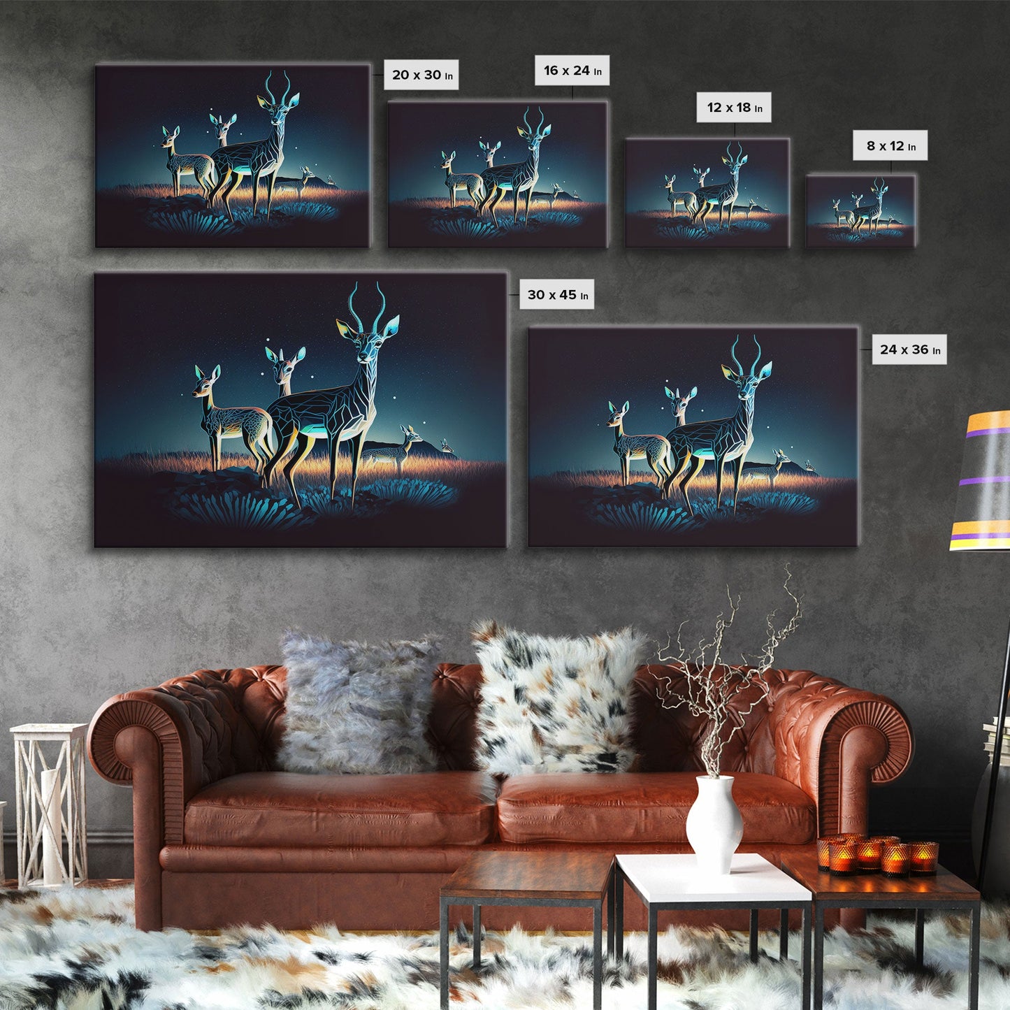 Plains of Africa, Wireframe Impala Deer, Animal Prints, Framed Canvas print, framed wall art