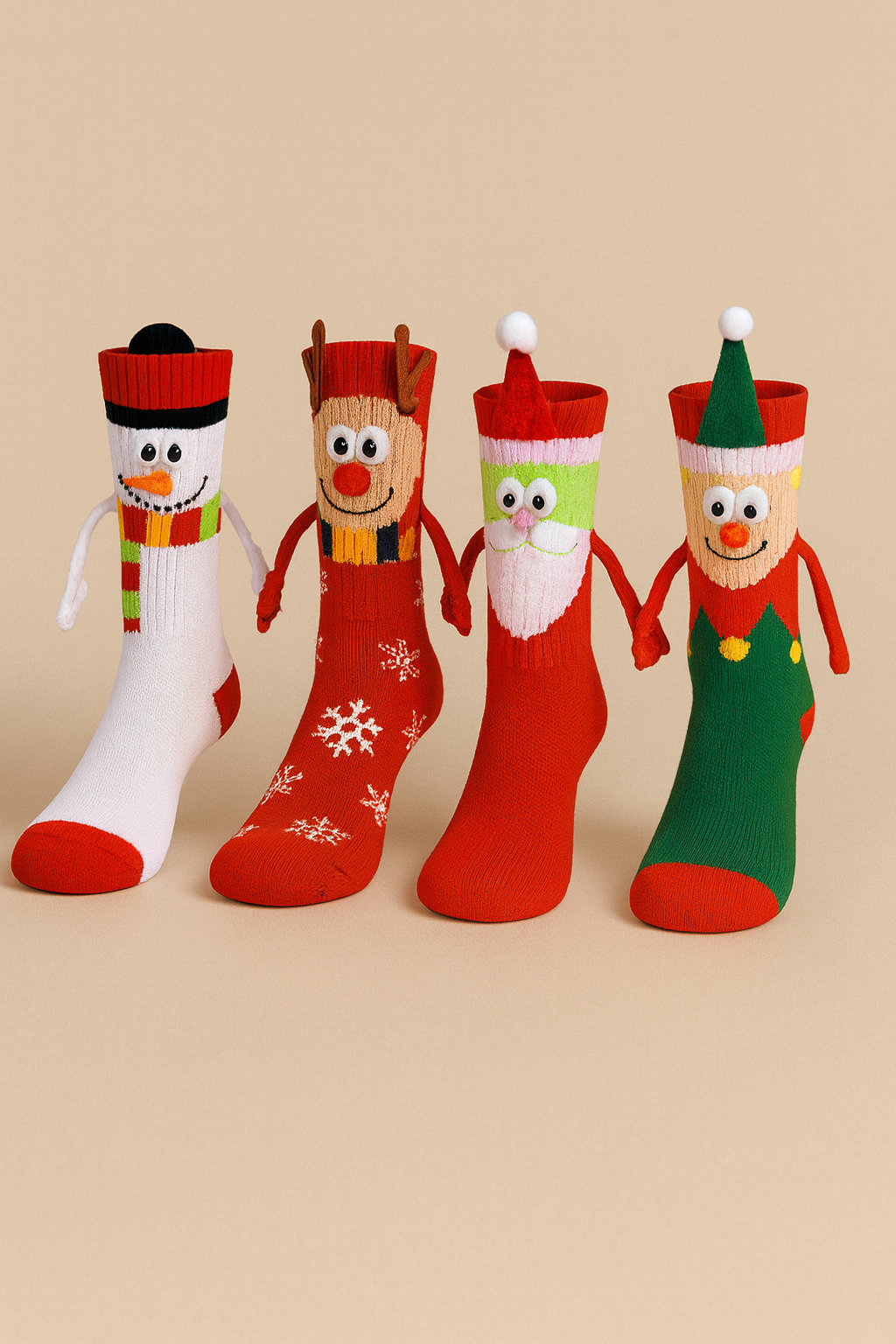 4-Pair Funny Magnetic Hand-Holding Christmas Socks