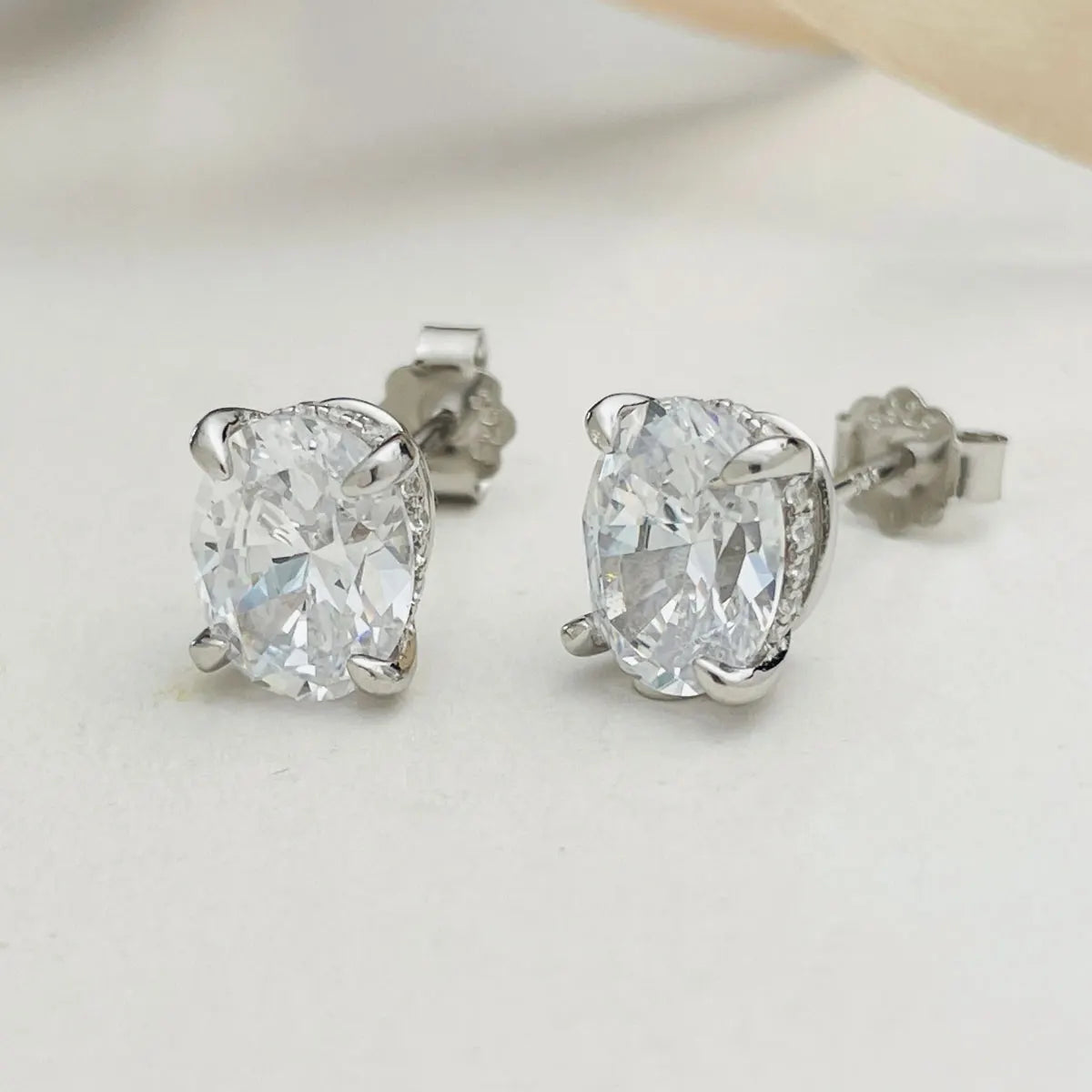 Oval Moissanite Stud Earrings in Sterling Silver