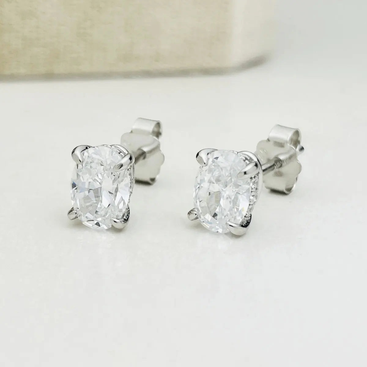 Oval Moissanite Stud Earrings in Sterling Silver