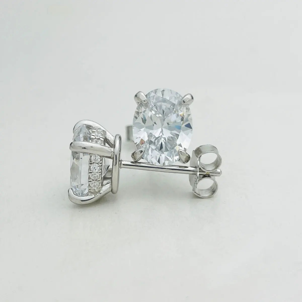 Oval Moissanite Stud Earrings in Sterling Silver