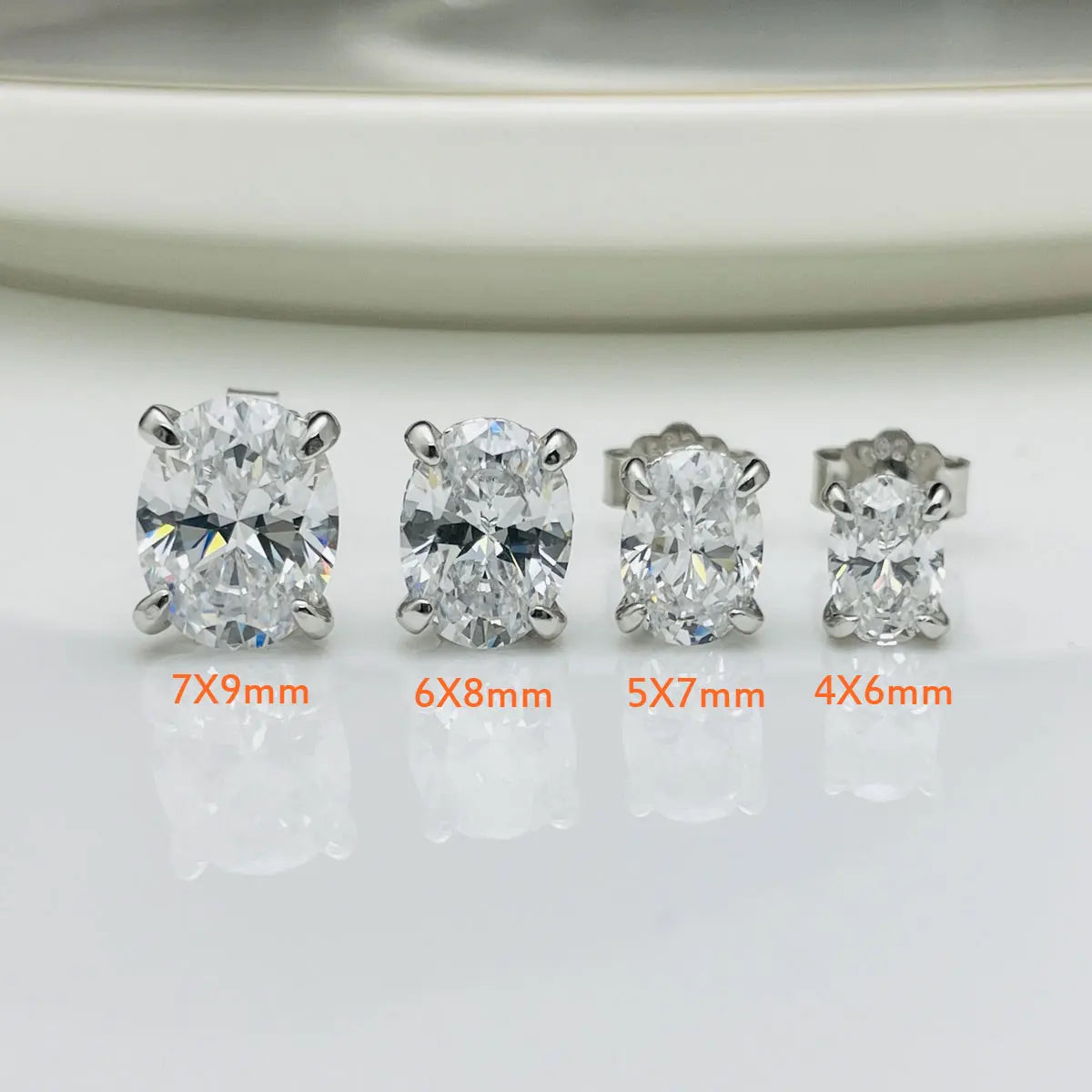 Oval Moissanite Stud Earrings in Sterling Silver
